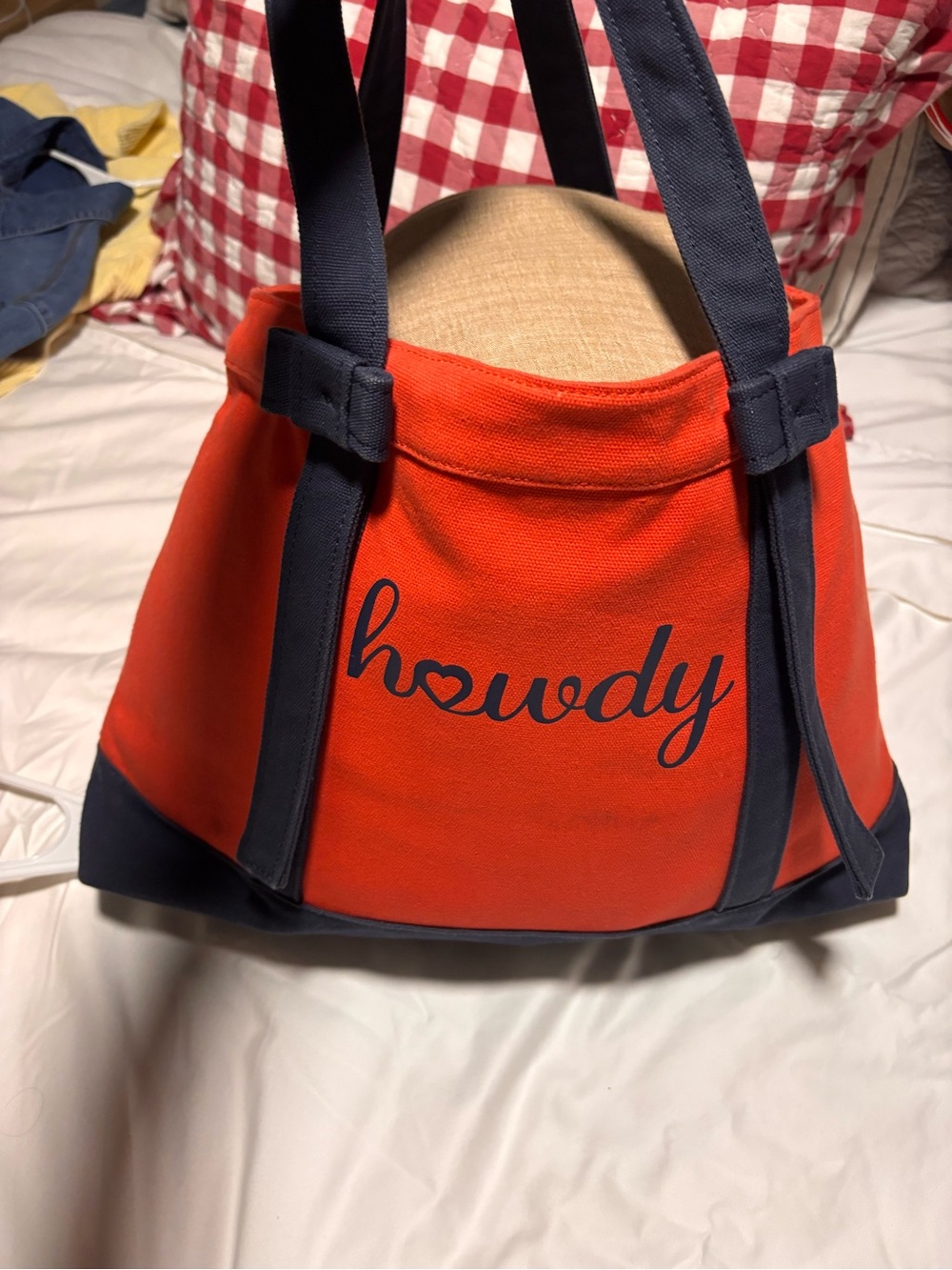 Draper and James canvas Howdy Red Canvas Tote Bag with Navy Trim